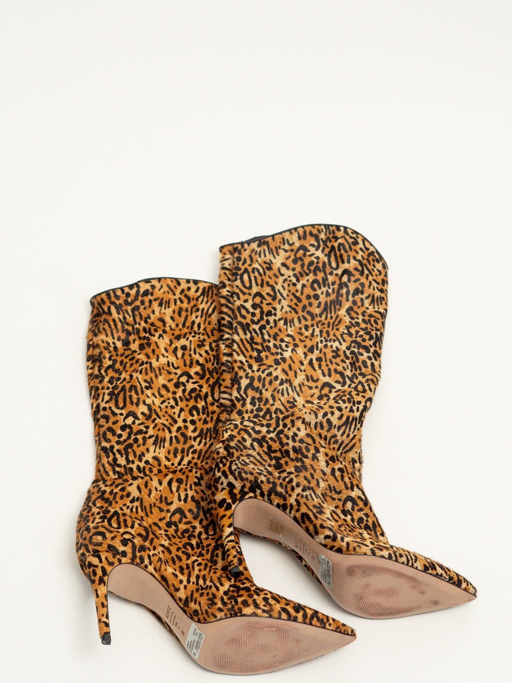 SCHUTZ Leopard-Print Pointed-Toe Mid-Calf Heeled Boots